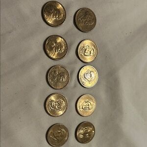 Set of 10 Gold-Colored Commemorative Coins
